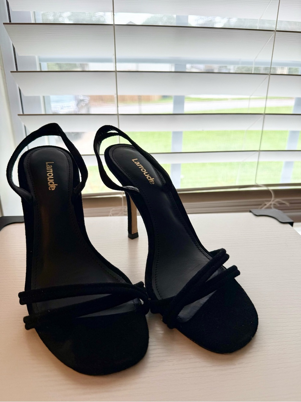 Larroude Black Suede Double-Strap Slingback Heels (size 7) - Picture 2 of 11